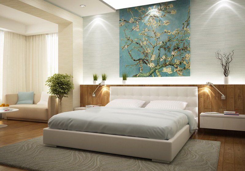 Warm Teak Bedroom with Study Nook